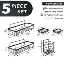 Load image into Gallery viewer, 5-Pack Shower Caddy, Adhesive Shower Organizer for Bathroom Storage & Kitchen, No Drilling, Rustproof Stainless Steel Bathroom Organizer, Shower Shelves for Inside Shower, Black