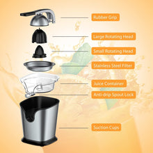 Load image into Gallery viewer, Movsou Electric Citrus Juicer for Orange Lemon Lime Grapefruit Juice, 150W Squeezer with Soft Rubber Grip, Stainless Steel Filter and Anti-drip Spout Lock - Silver