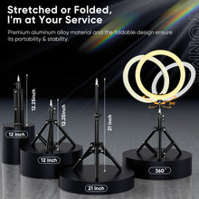 Load image into Gallery viewer, Selfie Ring Light with Black Tripod Stand 10-inch Dimmable Desktop Ringlight with DIY Ports, Circle Light LED Camera Lighting for Live Stream /Makeup, Compatible with iPhone Android