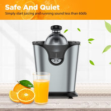 Load image into Gallery viewer, Movsou Electric Citrus Juicer for Orange Lemon Lime Grapefruit Juice, 150W Squeezer with Soft Rubber Grip, Stainless Steel Filter and Anti-drip Spout Lock - Silver