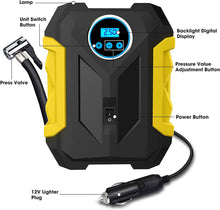 Load image into Gallery viewer, Tire Inflator Air Compressor, Portable Car Air Pump with Digital Pressure Gauge, 12V 150 PSI Cordless, Bright LED Light