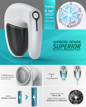 Load image into Gallery viewer, Fabric Shaver Lint Remover - Fabric Defuzzer Electric Lint Fuzz Pills Remover with Quandruple Protection & 2 Replaceable 6-leaf Blades, Trimmer Effectively Faster by 50%