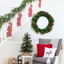 Load image into Gallery viewer, 24" Pre-Lit Artificial Christmas Wreaths for Front Door Decorated with Pine Cones, Red Berries, Frosted Branches, 50 LED Lights for Indoor Outdoor Christmas Decorations