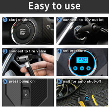 Load image into Gallery viewer, Tire Inflator Air Compressor, Portable Car Air Pump with Digital Pressure Gauge, 12V 150 PSI Cordless, Bright LED Light