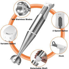Load image into Gallery viewer, Mighty Rock Immersion Hand Blender Stick Blender Handheld Mixer for Soup Smoothie Baby Food BPA Free with Whisk Beaker Chopper Bowl