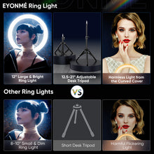 Load image into Gallery viewer, Selfie Ring Light with Black Tripod Stand 10-inch Dimmable Desktop Ringlight with DIY Ports, Circle Light LED Camera Lighting for Live Stream /Makeup, Compatible with iPhone Android
