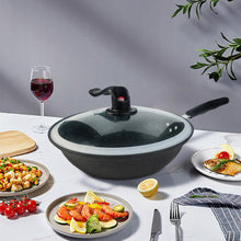 Load image into Gallery viewer, 12.6 Inch Kibhous Frying Pan with Lid, Nonstick Wok with Lid, Deep Stir Nonstick Pans, Die Cast Scratch Resistant, Smokeless Frying Pan with Glass Lid and Traditional Handle