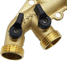 Load image into Gallery viewer, 4 Way Brass Hose Splitter Aedavey Solid Brass Hose Connector 3/4" Hose Spigot Adapter Garden Hose Faucet Manifold with 4 Valves