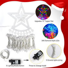 Load image into Gallery viewer, Christmas Lights with Star, 350 LED Christmas String Lights 25.8FT Star Waterfall Lights Christmas Fairy Lights with 8 Modes for Outdoor & Indoor Decoration, Multicolor