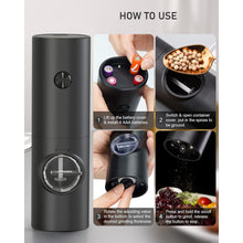 Load image into Gallery viewer, Uncahome 2 Pack Electric Salt and Pepper Grinder Set, Battery Powered - Automatic Salt Pepper Mill Grinder, Black