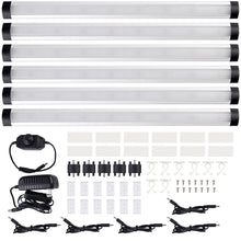 Load image into Gallery viewer, Kibhous 6 Pcs LED Under Cabinet Lights Rigid Bar Kit, Can Plugged or Directly Connected to an LED Driver, Super Bright Connectable Lighting Strip Suitable for Kitchen Cabinets, Counters, Warm White