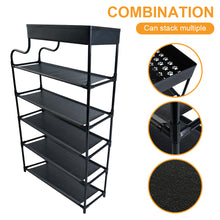 Load image into Gallery viewer, 6-Tier Free Standing Shoe Rack, 39.7In Shoe Shelf, Entryway Shoe Organizer Storage Cabinet, with 5 Fabric Shelves and Storage Top for Bags or Shoes, Black