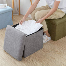 Load image into Gallery viewer, 12 Inch Linen Storage Ottoman Cube,Square Ottoman Foot Rest Stool with Memory Foam Seat, Foldable Storage Boxes Chest, Grey