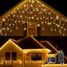 Load image into Gallery viewer, Christmas Lights Outdoor Decorations 400 LED 33ft 8 Modes Curtain Fairy String Light with 75 Drops, Clear Wire LED String Light Indoor Decor for Wedding Party Christmas Decorations Warm White