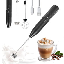 Load image into Gallery viewer, Milk Frother Wand Drink Mixer - Durable Handheld Milk Frother Electric Whisk - Easy-Clean Stainless Steel Frother Wand & Mini Blender - Electric Coffee Frother for Milk Coffee Lattes -Black