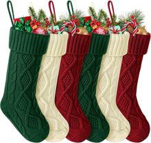 Load image into Gallery viewer, 6 Pack Knit Christmas Stockings, 18" Cable Knitted Stocking Decorations Xmas Rustic Farmhouse Stocking for Family Holiday Season, Burgundy, Ivory White, Green