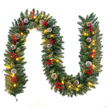 Load image into Gallery viewer, 9ft Pre-Lit Christmas Garland with 50 Waterproof LED Light and Pine Cones and Berries, 220 Branches Battery Operated Christmas Garland Decoration for Xmas Holiday Party