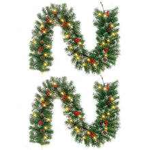Load image into Gallery viewer, 2 Pcs 6ft Pre-Lit Christmas Garland, with 40 Waterproof LED Light and Pine Cones and Berries, Battery Operated Garland 200 Branches Christmas Decoration for Xmas Holiday & Party