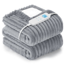 Load image into Gallery viewer, Heated Blanket Electric Throw, 50"x60" Heating Blanket Throw, 6 Heat Levels & 1-8 Hours Auto-off over-Heat Protection, Ribbed Flannel to Sherpa, Machine Washable, Dark Gray