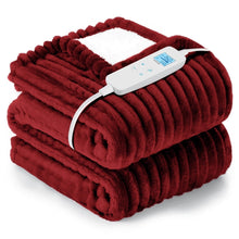 Load image into Gallery viewer, Heated Blanket Electric Throw, 50"x60" Heating Blanket Throw, 6 Heat Levels & 1-8 Hours Auto-off over-Heat Protection, Ribbed Flannel to Sherpa, Machine Washable, Red