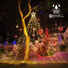 Load image into Gallery viewer, Funsmile Christmas Outdoor Star Lights Waterfall Tree Lights 344 LED 10Ft 12" Topper Star for Lawn Yard Garden Holiday Xmas New Year Warm White