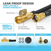 Load image into Gallery viewer, 75 Ft Expandable Garden Hose, Latex Water Hose with Holder, No-Kink Lightweight Flexible Hose with 3/4 Inch Solid Fittings, Extra Strong Brass Connectors and 8 Spray Nozzle, Black
