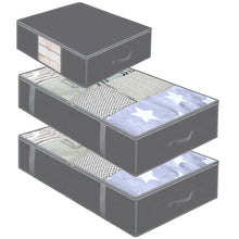 Load image into Gallery viewer, 2 Pcs 90L + 1 Piece 32L Large Underbed Storage Bags Organizer Container with Zippers, Foldable Under Bed Storage Organizers for Comforters, Foldable Storage Bags with Clear Window, Grey