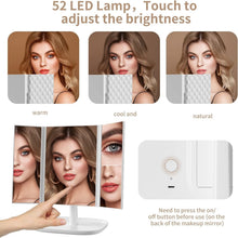 Load image into Gallery viewer, Movsou Vanity Mirror Makeup Mirror with Lights, 3 Color Lighting Modes 52 LED Trifold Portable Mirror, 1X 2X 3X Magnification White