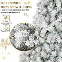 Load image into Gallery viewer, 6ft Pre-Lit Christmas Tree, Artificial Snow Flocked Pine Tree with 400 Warm-White & Multicolored Lights, 9 Light Sequences, Metal Base & Hinges for Home, Office, Party Decoration