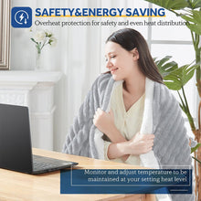 Load image into Gallery viewer, Heated Blanket Electric Throw, 50"x60" Heating Blanket Throw, 6 Heat Levels & 1-8 Hours Auto-Off Over-heat Protection, Ribbed Flannel to Sherpa, Machine Washable, Gray