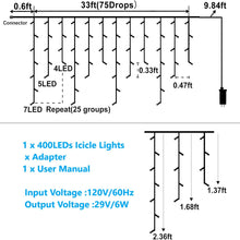 Load image into Gallery viewer, Christmas Icicle Lights String Lights 33ft 400 LED 8 Modes Waterproof Timer for Holiday Party Wedding, Multicolor