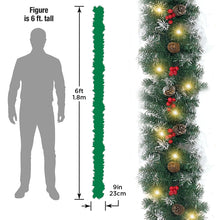 Load image into Gallery viewer, 2 Pcs 6ft Pre-Lit Christmas Garland, with 40 Waterproof LED Light and Pine Cones and Berries, Battery Operated Garland 200 Branches Christmas Decoration for Xmas Holiday & Party