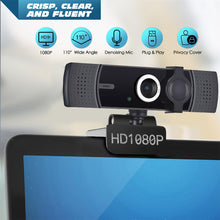 Load image into Gallery viewer, Webcam with Microphone, 1080P FHD Webcam with Privacy Cover, Plug and Play USB Web Camera for Desktop & Laptop Conference, Meeting, Zoom, Skype, Facetime, Windows, Linux, and macOS