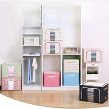 Load image into Gallery viewer, Mighty Rock 3 Pack Extra Large Clothes Storage Bins - Foldable Metal Frame Storage Box - Stackable Linen Fabric Organizer Set with Carrying Handles and Clear Window , Wave point 100L