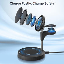 Load image into Gallery viewer, 3 in 1 Charging Station, Wireless Charger for iPhone, Fast Mag-Safe Charger Stand with QC2.0 3.0 Adapter Compatible with iPhone 14,13,12 Pro Max/Pro/Mini/Plus, Watch Ultra/8/7/SE/6/5/4/3/2/1, Black
