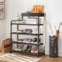 Load image into Gallery viewer, 5-Tier Free Standing Shoe Rack, 30.9 Inches Shoe Shelf, Entryway Shoe Organizer Storage Cabinet, with 4 Fabric Shelves and Storage Top for Bags or Shoes, Black