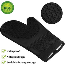 Load image into Gallery viewer, Silicone Oven Mitts Heat Resistant Oven Gloves to 446℉ Non-Slip with Quilted Liner Mitts for Cooking Baking and BBQ, Black