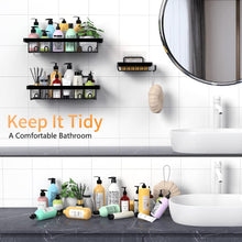 Load image into Gallery viewer, 3-Pack Shower Caddy Basket Shelf with Soap Holder, No Drilling Traceless Adhesive Shower Wall Shelves, Rustproof Bathroom Shower Storage Organizer, Black