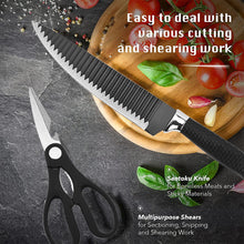 Load image into Gallery viewer, Kibhous 6 Pcs Kitchen Knife Set, Professional Chef Knife Set, Stainless Steel with Peeler Scissors Gift Case, Easy-Grip Handle, Rust-proof, Black