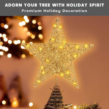 Load image into Gallery viewer, Christmas 12 inch Glitter Gold Star Tree Topper Lighted with Warm Yellow LED Lights for Xmas Tree Decorations, Indoor Decor