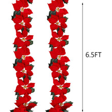 Load image into Gallery viewer, 2PCS Poinsettia Christmas Flowers Decorations Garland String Lights - 6.5FT Xmas Tree Artificial Ornaments Indoor/Outdoor Party Decor with Holly Leaves & Timer (Not Batteries)