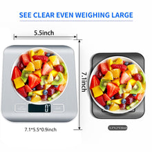 Load image into Gallery viewer, Food Scale 22lb Digital Kitchen Scale with 1g/0.05oz Precise Graduation, 5 Units LCD Display Scale for Cooking/Baking in KG, G, oz, ml, and lb, Easy Clean Stainless Steel and Tempered Glass