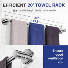 Load image into Gallery viewer, kibhous Towel Rack for Bathroom - 20'' Rustproof Towel Holder, Sturdy Towel Bar Wall Mounted, Space-Saving Towel Hanger, Bathroom Accessories, Home Decor, Apparment Essentials, Silver
