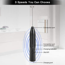 Load image into Gallery viewer, Milk Frother Wand Drink Mixer - Durable Handheld Milk Frother Electric Whisk - Easy-Clean Stainless Steel Frother Wand & Mini Blender - Electric Coffee Frother for Milk Coffee Lattes -Black