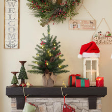 Load image into Gallery viewer, 24in Artificial Christmas Trees Set of 2 Pre-Lit Mini Christmas Trees with 30 LED Lights, Pine, Berries for Indoor Outdoor Decor