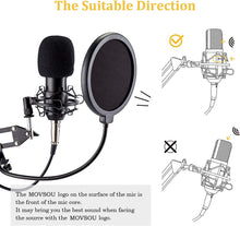 Load image into Gallery viewer, MOVSOU Condenser Microphone Computer Mic Kit Professional Studio Recording Bundle for Streaming Gaming Broadcasting Singing Videos with Arm Stand Shock Mount Pop Filter and Sound Adapter