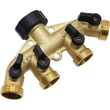 Load image into Gallery viewer, 4 Way Brass Hose Splitter Aedavey Solid Brass Hose Connector 3/4" Hose Spigot Adapter Garden Hose Faucet Manifold with 4 Valves