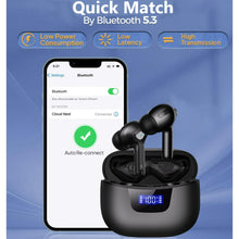 Load image into Gallery viewer, Wireless earphones, Bluetooth 5.3 stereo bass, IP7 waterproof in ear earphones, noise cancelling microphone earbuds, 50H playback time, LED display screen, suitable for mobile phones/computers, black