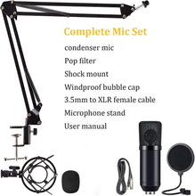 Load image into Gallery viewer, MOVSOU Condenser Microphone Computer Mic Kit Professional Studio Recording Bundle for Streaming Gaming Broadcasting Singing Videos with Arm Stand Shock Mount Pop Filter and Sound Adapter