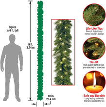 Load image into Gallery viewer, 9ft Christmas Garland with 50 Waterproof LED Light Prelit Full Clear Battery Operated Garland 340 Branches Christmas Decoration for Xmas Holiday & Party